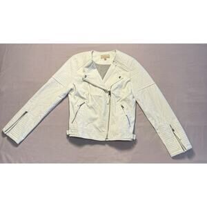 Philosophy White Faux Leather Motorcycle Jacket/‎ Woman’s Size 10/ Cotton Lined
